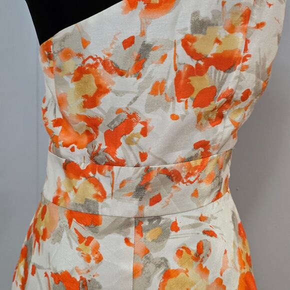 Tahari Arthur S. Levine Floral One‎ Shoulder Dress Orange White Fit & Flare Sz 8 - Picture 7 of 11